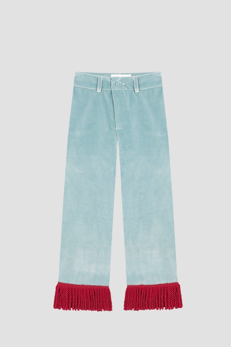 Jeans svasati corti con frange rosse