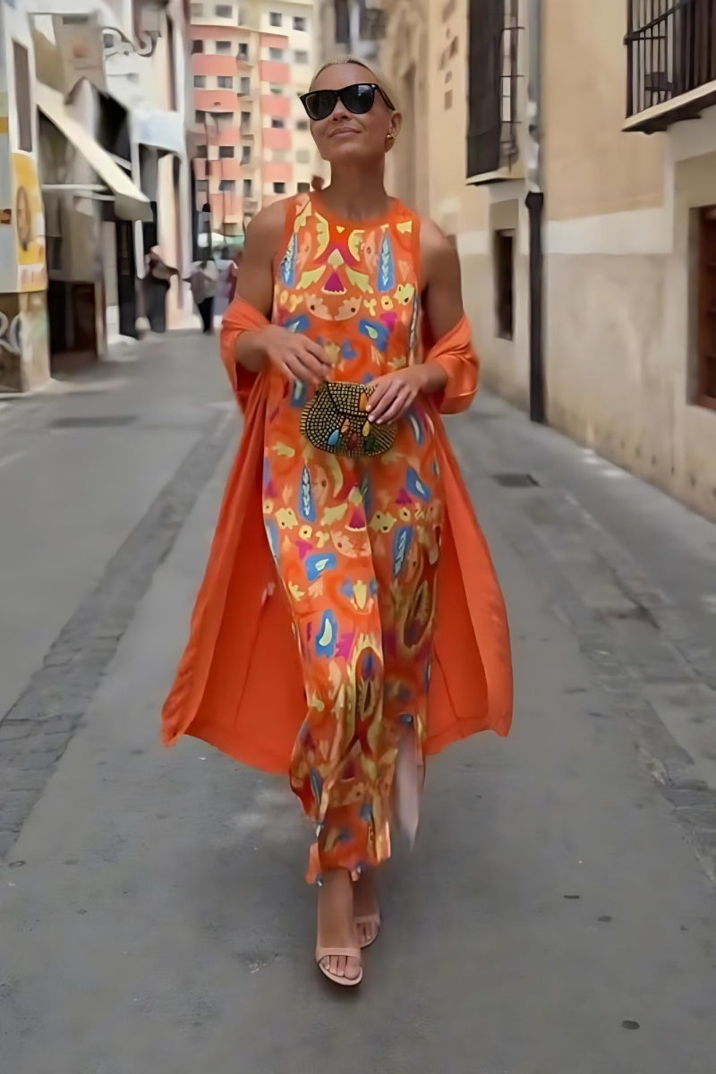Bohemian Printed Maxi & Cardigan Set