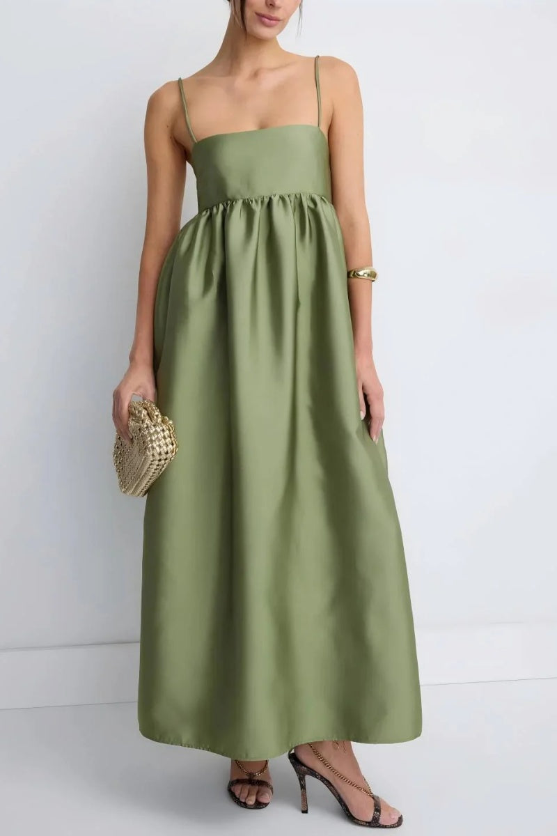 Minimalist Olive Green Babydoll Maxi Dress