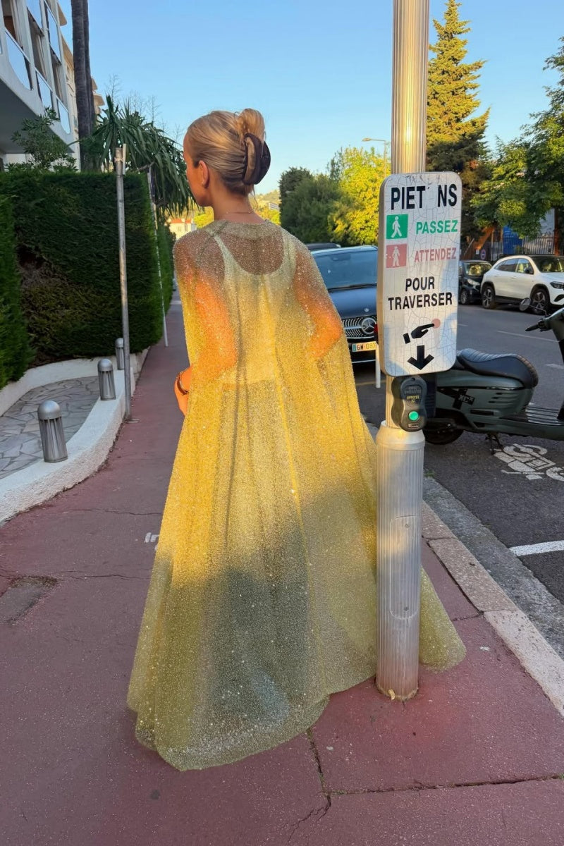 Lime Green Sheer Sparkle Long Cape