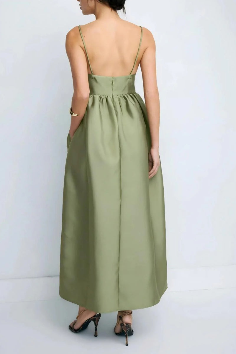 Minimalist Olive Green Babydoll Maxi Dress