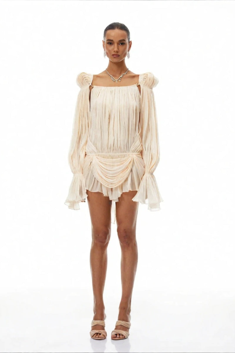 Draped Off-Shoulder Mini Goddess Dress