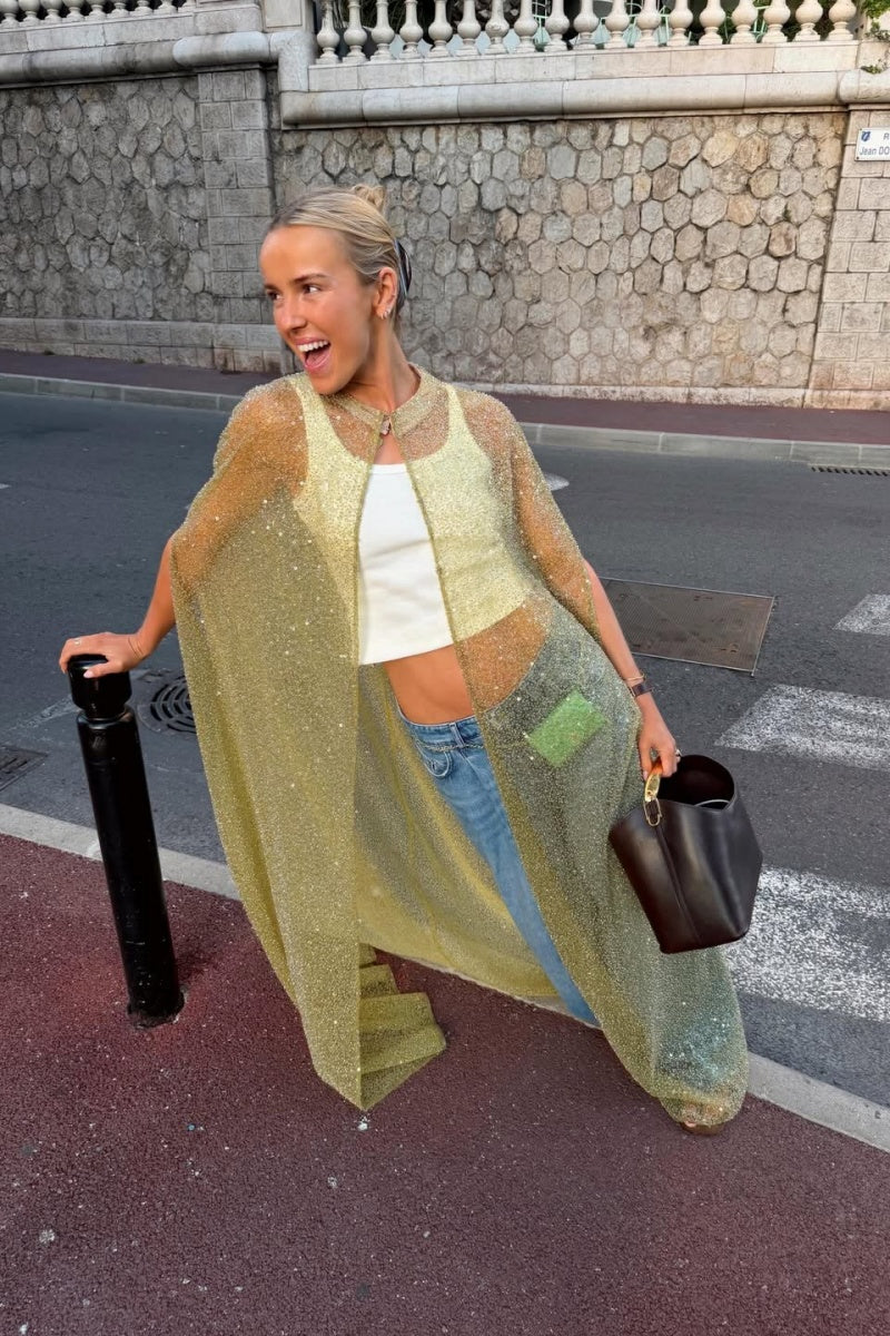 Lime Green Sheer Sparkle Long Cape