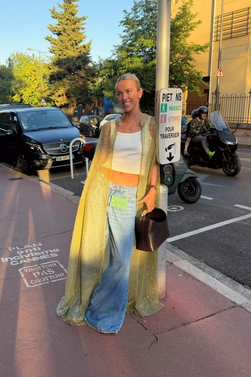 Lime Green Sheer Sparkle Long Cape