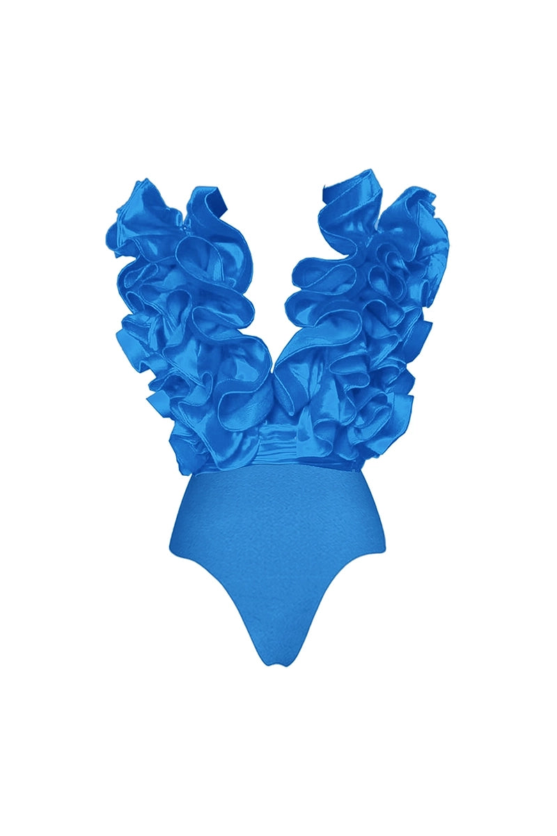 Lace V-Neck Blue Swimsuit