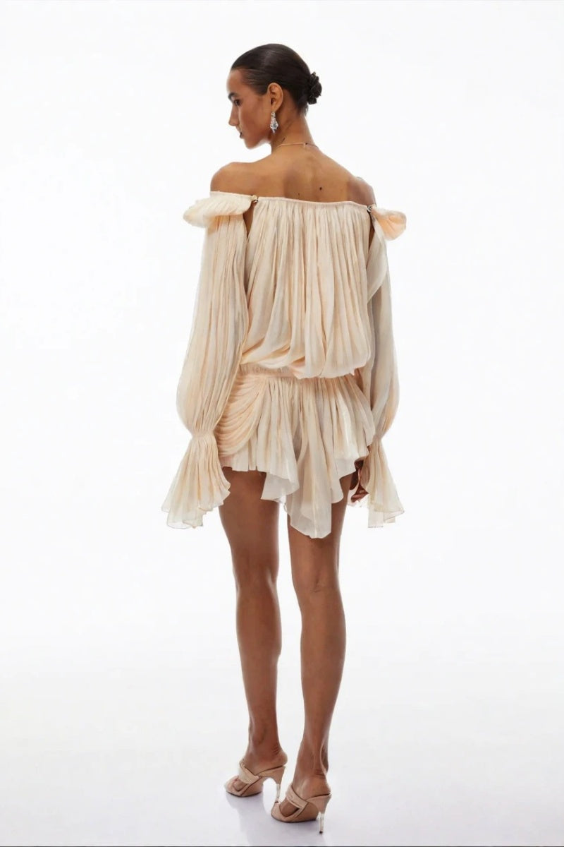 Draped Off-Shoulder Mini Goddess Dress