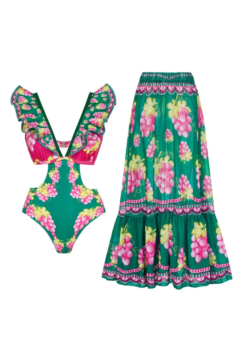 Set met gerimpelde cut-out maxi-rok en top