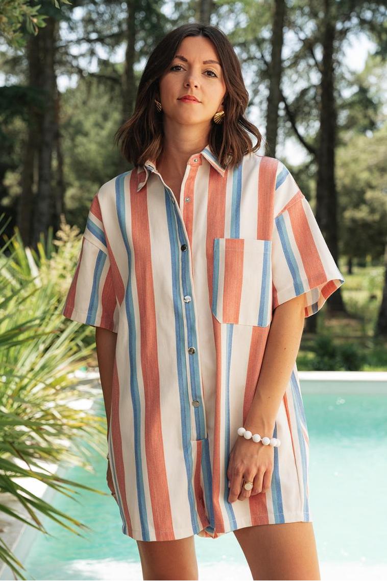 Coral Coast Striped Shirt Romper