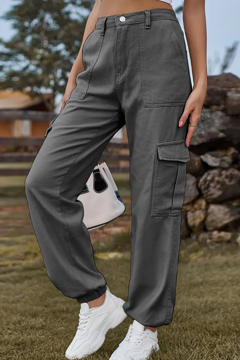 Elastic-Cuffed Versatile Cargo Denim Pants