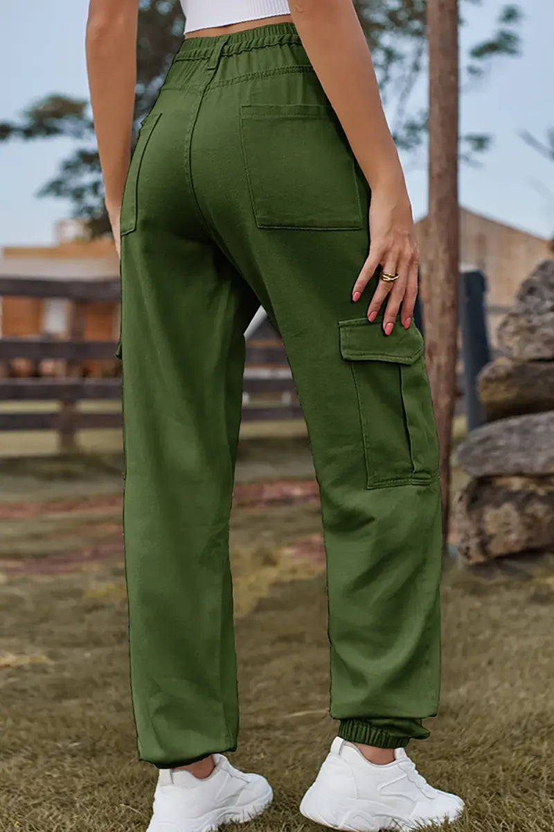 Elastic-Cuffed Versatile Cargo Denim Pants