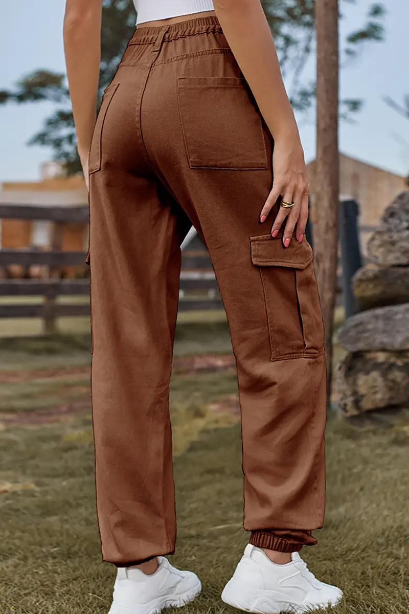 Elastic-Cuffed Versatile Cargo Denim Pants