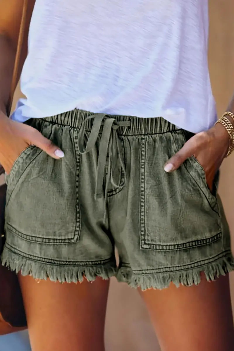 High-Waist Drawstring Slimming Denim Shorts