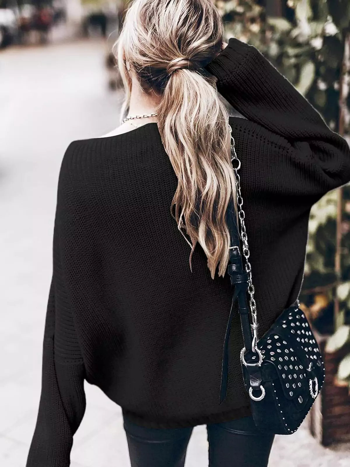Oversized gebreide batwing trui & gerimpelde minirok set