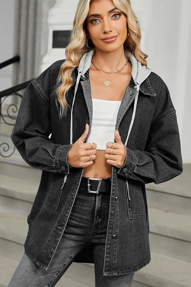 Gewassen loszittende denim hoodie jas