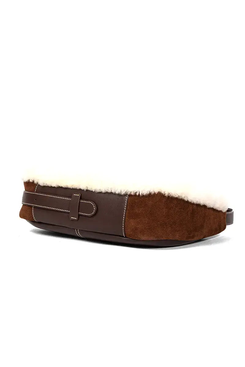 Shearling Crescent Hobo Shoulder Bag