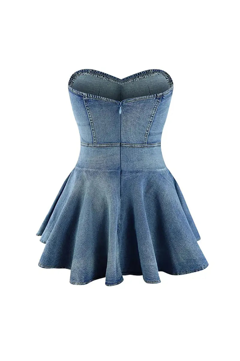 Bandeau spijkerjurk met ruches