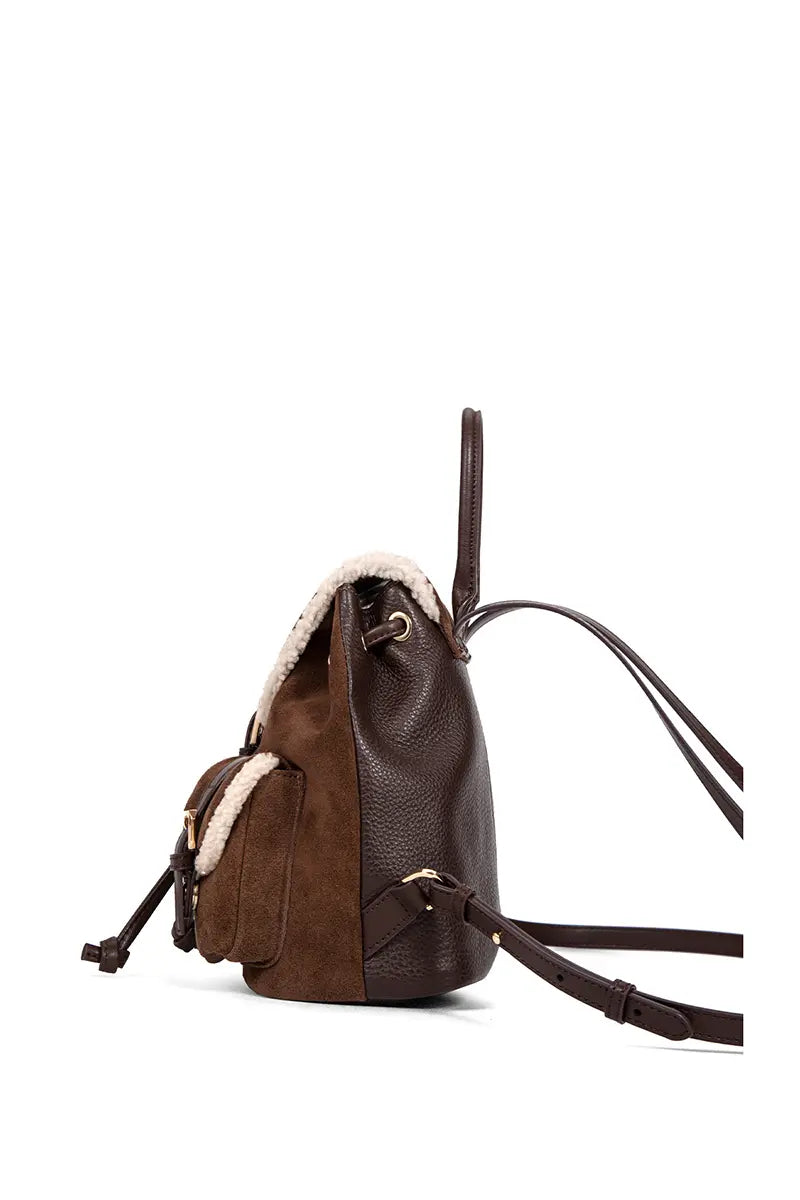 Shearling Suede Leather Convertible Backpack