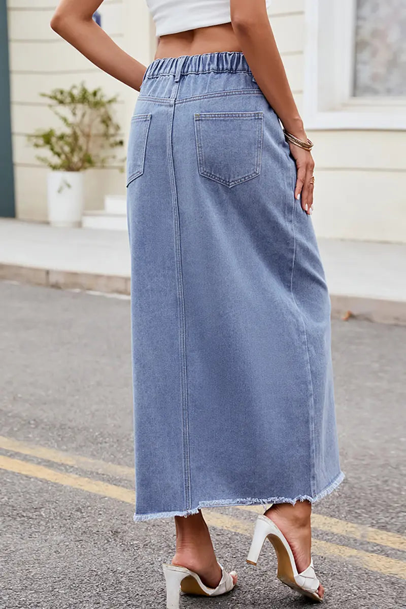 Gewassen asymmetrische denim splitrok