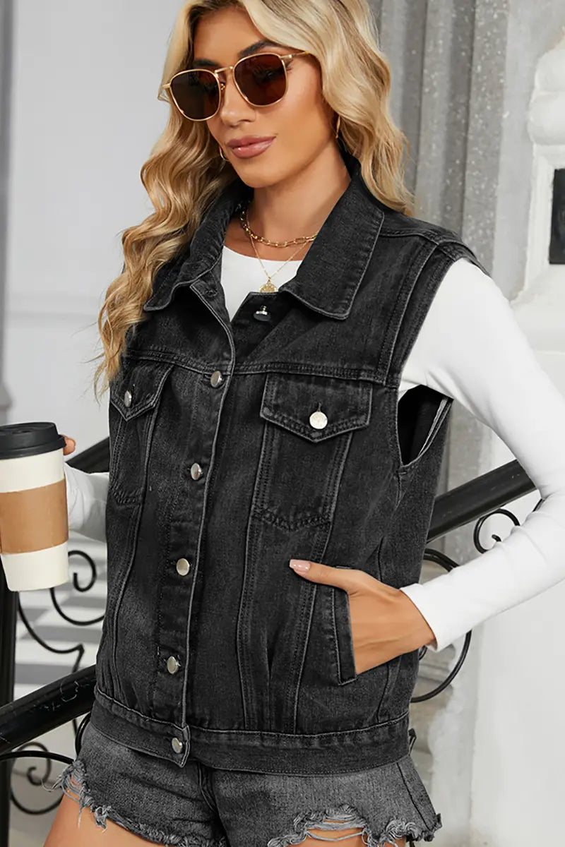 Gewassen denim vest mouwloos jack top
