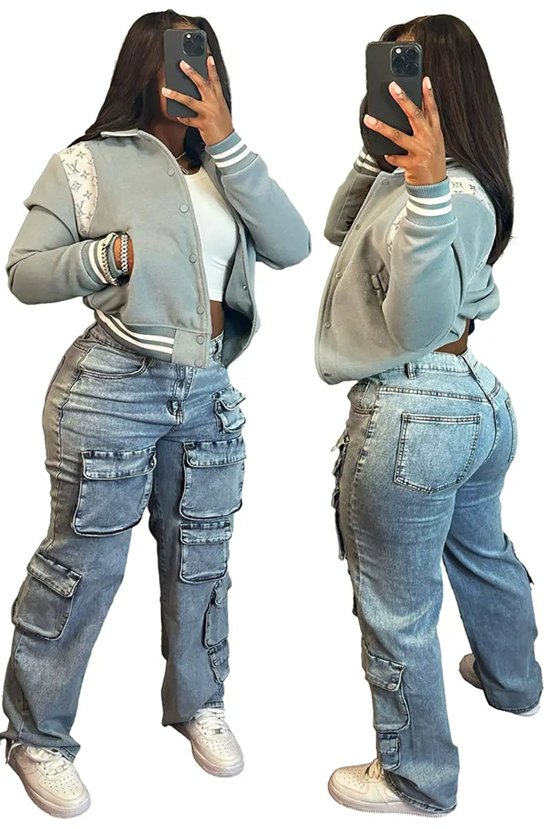 Rekbare denim cargobroek