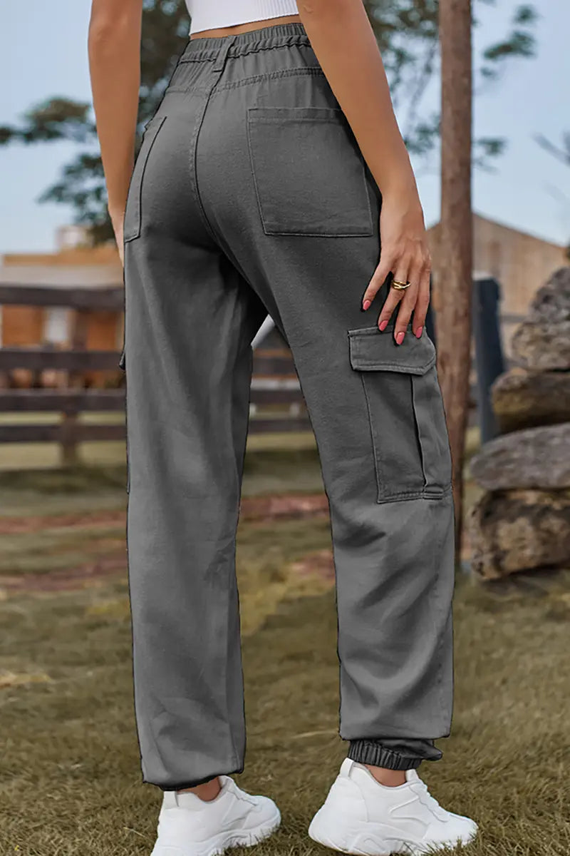 Elastic-Cuffed Versatile Cargo Denim Pants