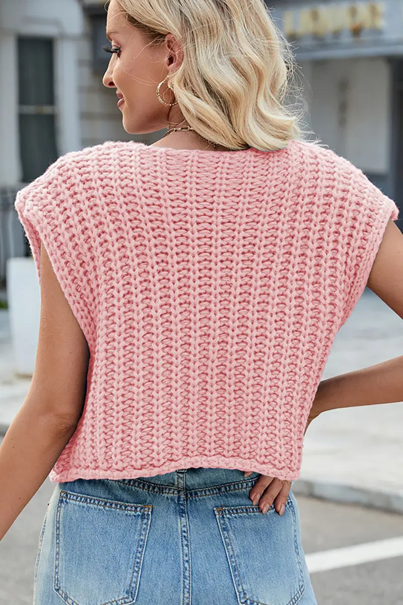 V-hals gebreid vest met knopen