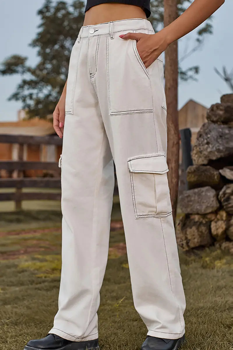 Elastic Waist Utility Denim Pants