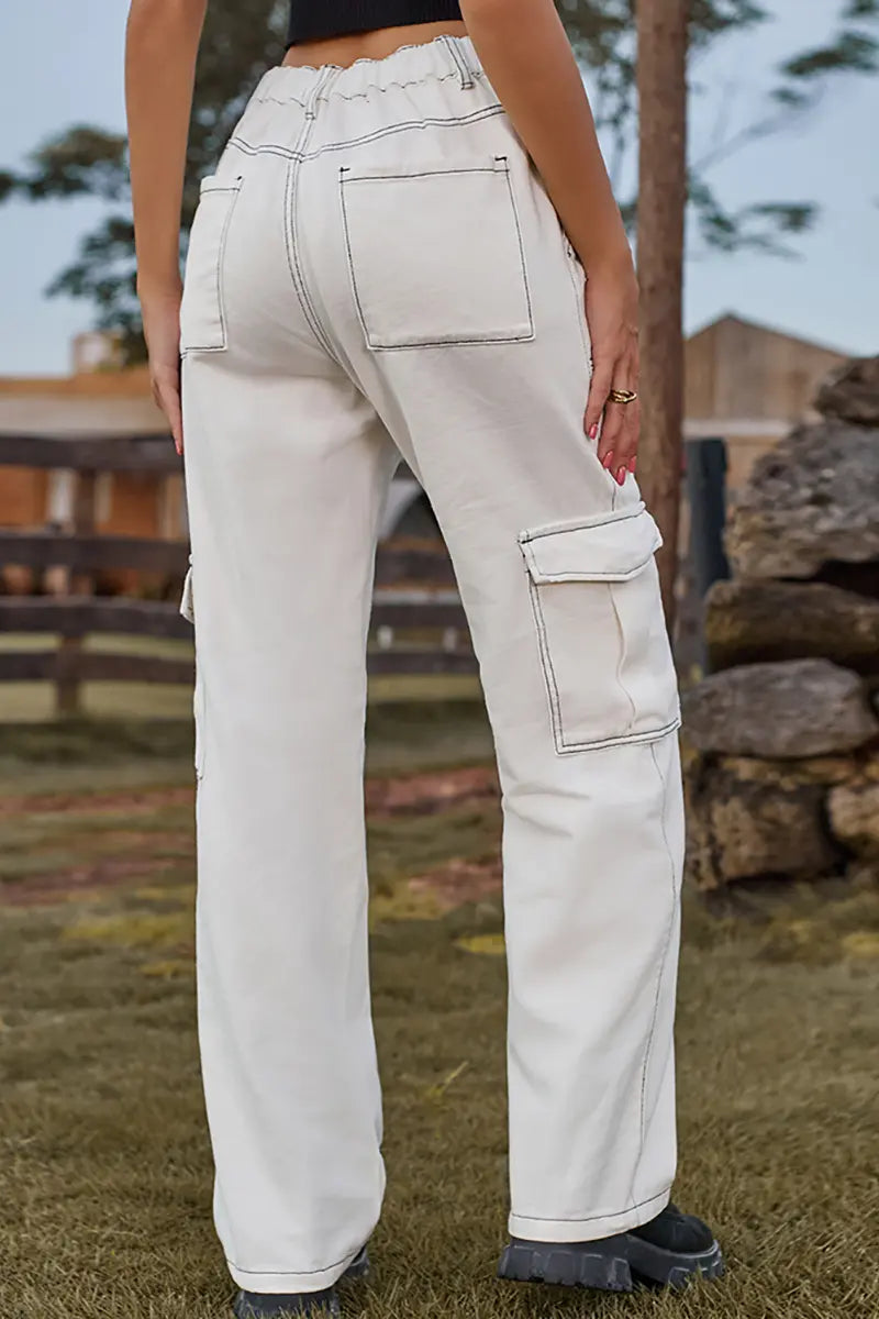 Elastic Waist Utility Denim Pants