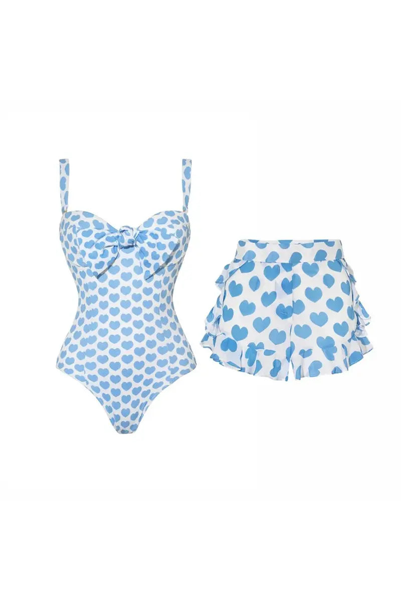 Printed One-Piece Shorts Swimsuit Set