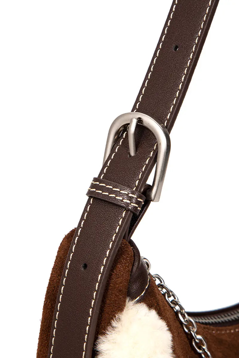 Shearling Crescent Hobo Shoulder Bag