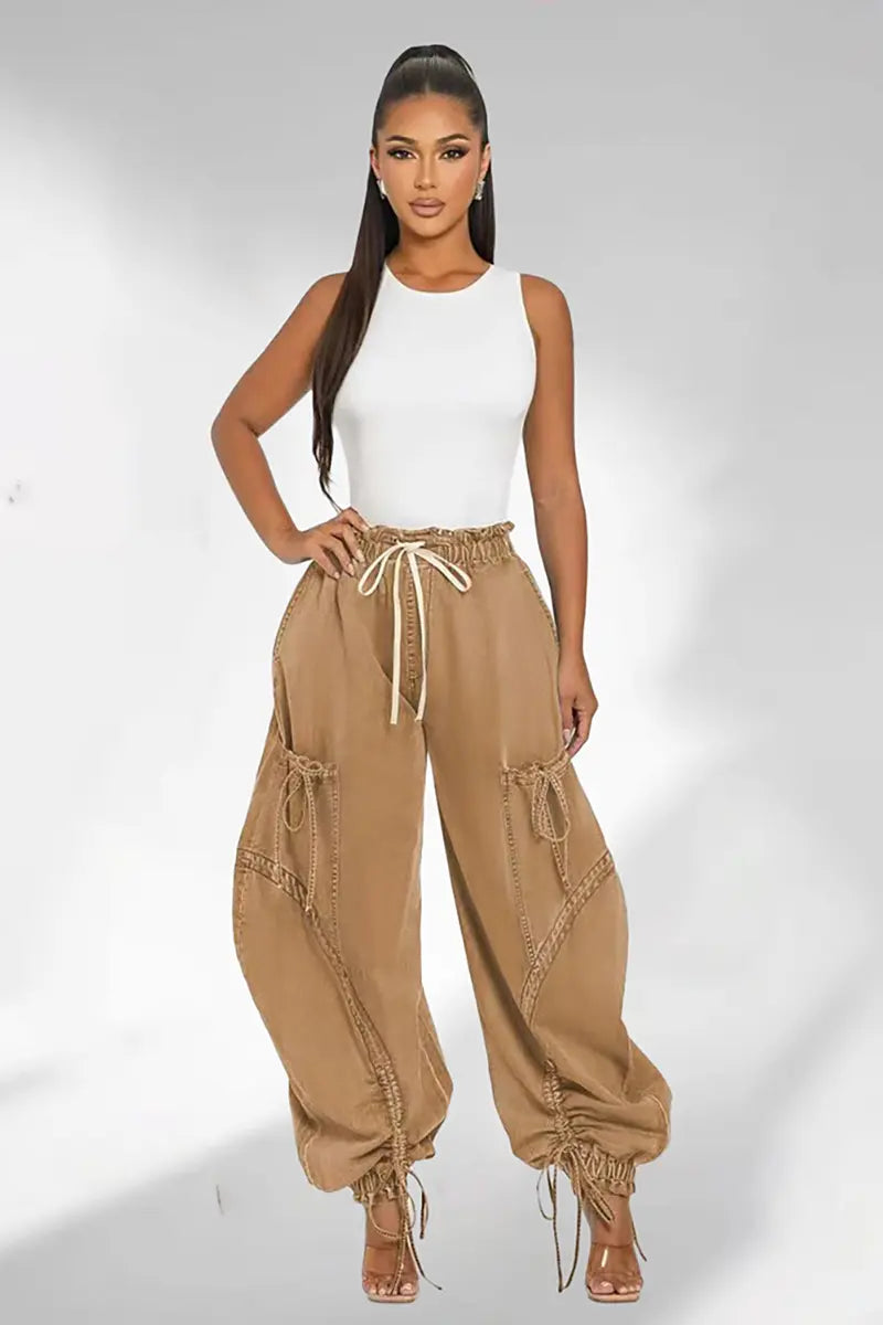 Adjustable Waist Denim Pants