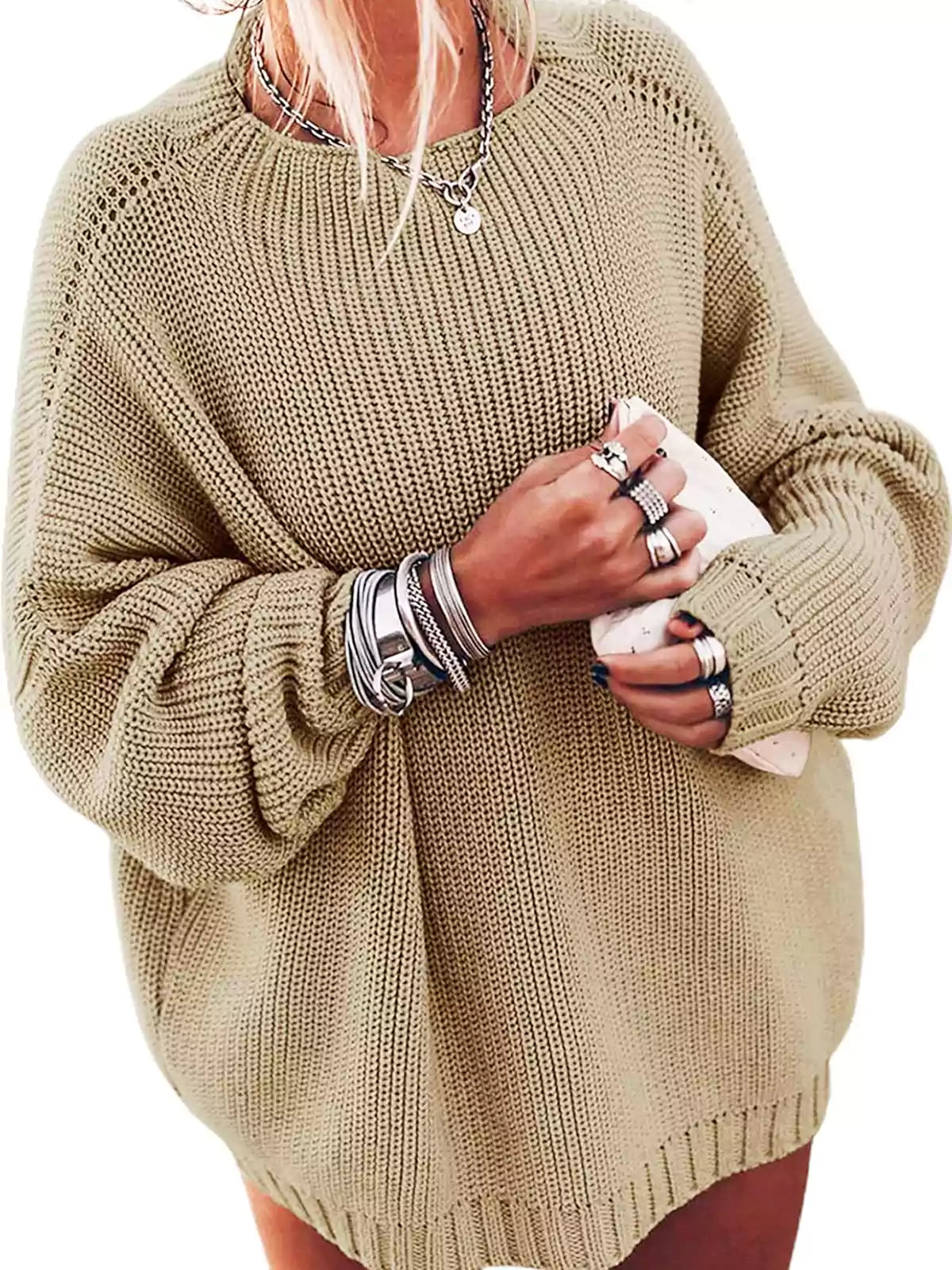 Oversized gebreide batwing trui & gerimpelde minirok set