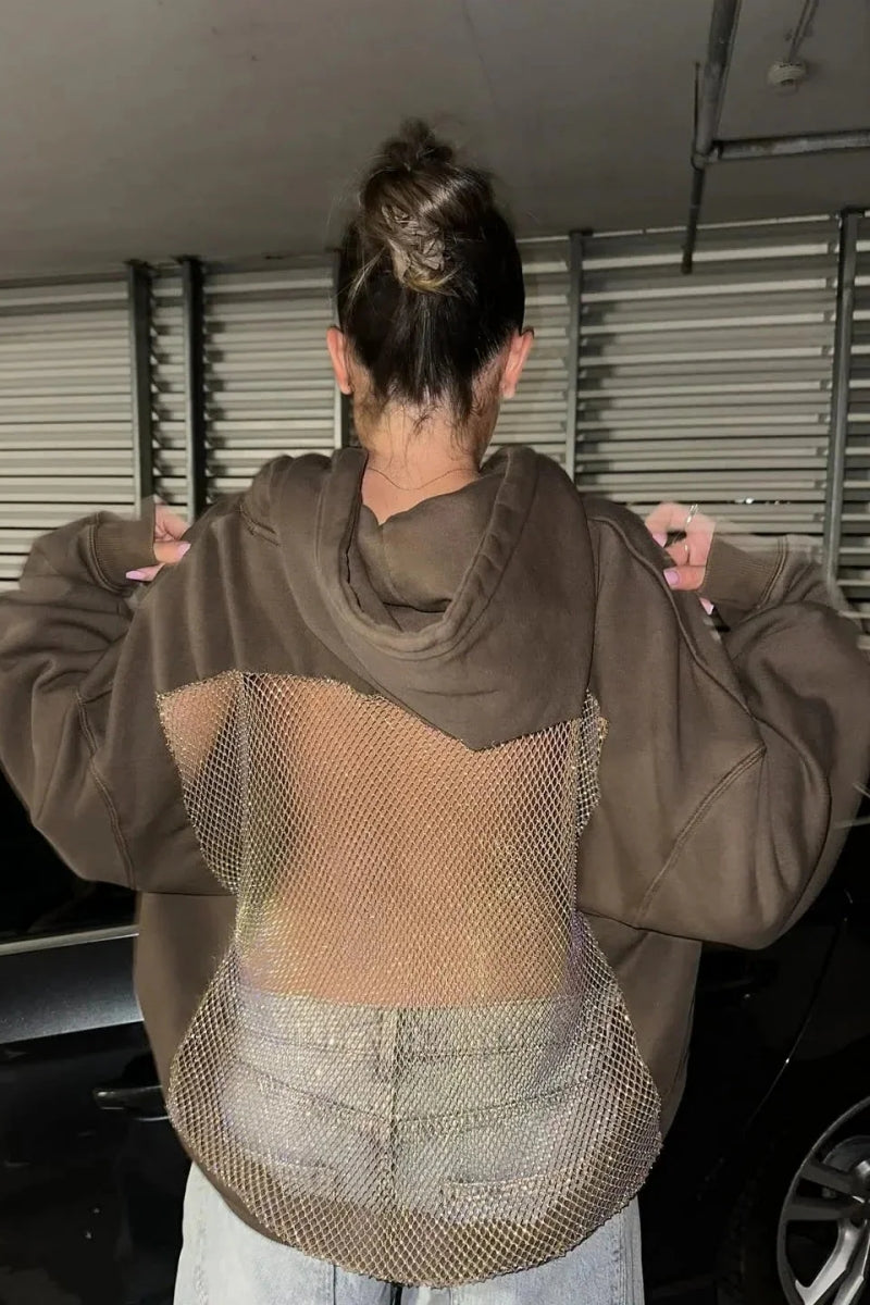 Backless Sheer Mesh Hoodie