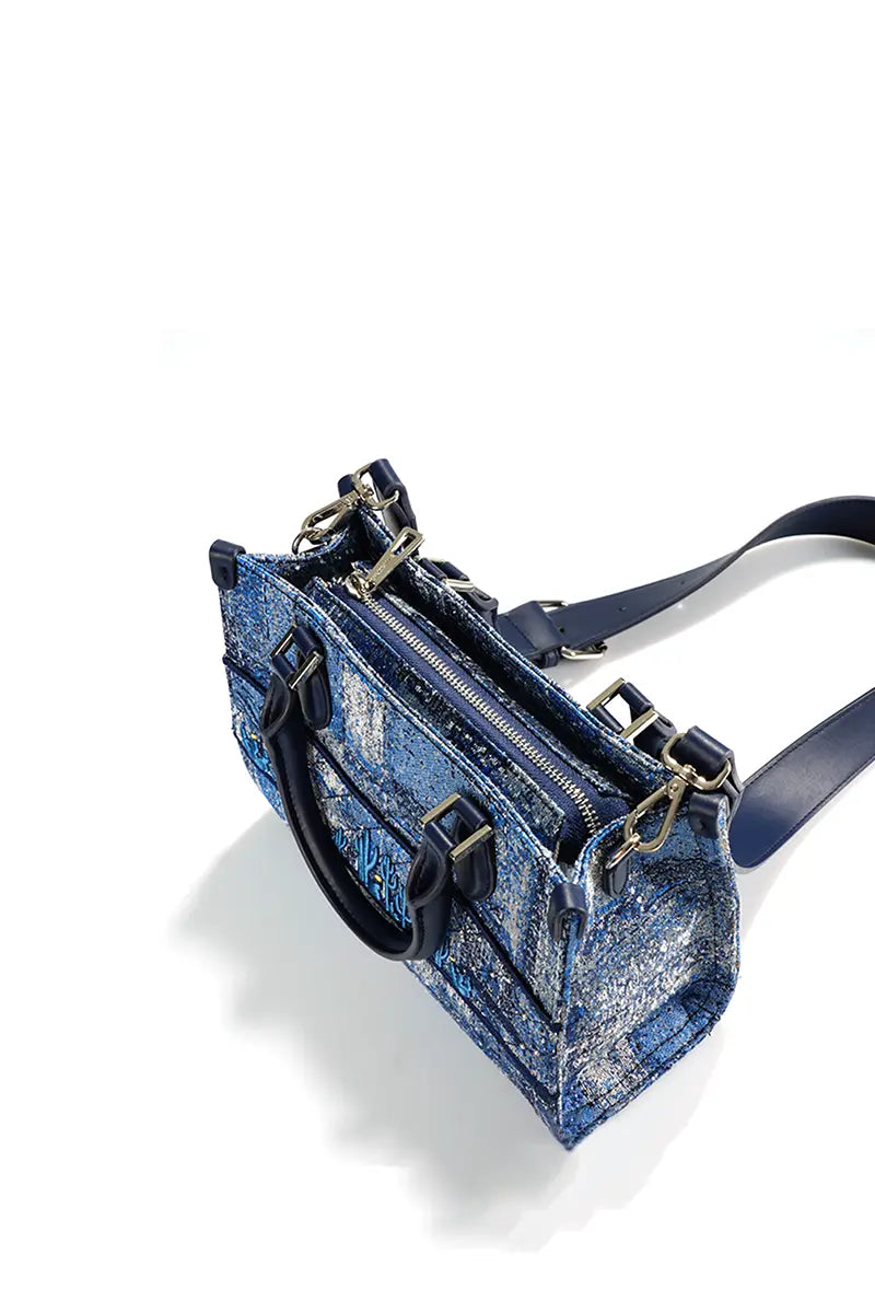 Deep Blue Structured Heavy-Stitch Tote Bag