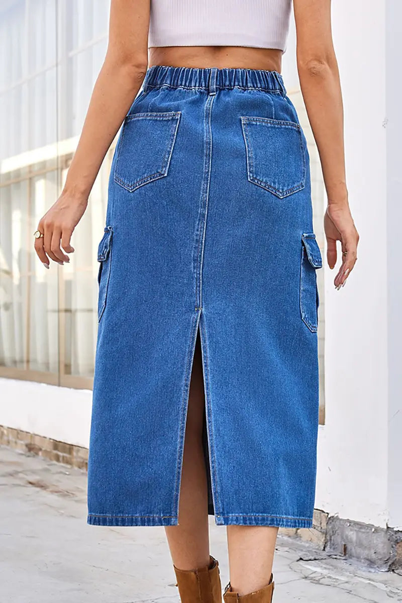 Gewassen denim utility rok