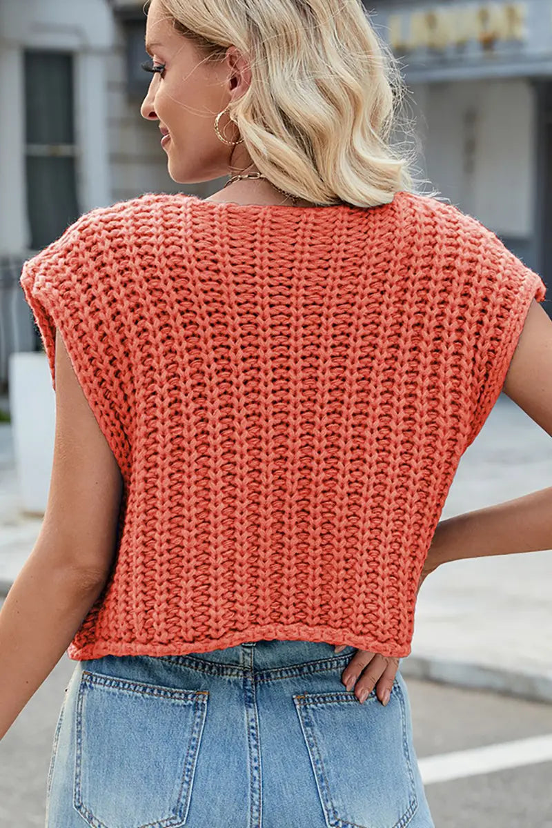 V-hals gebreid vest met knopen