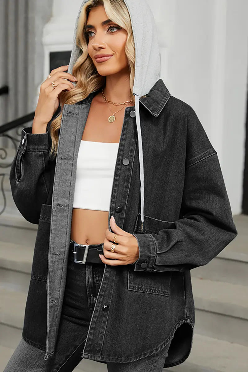 Gewassen loszittende denim hoodie jas