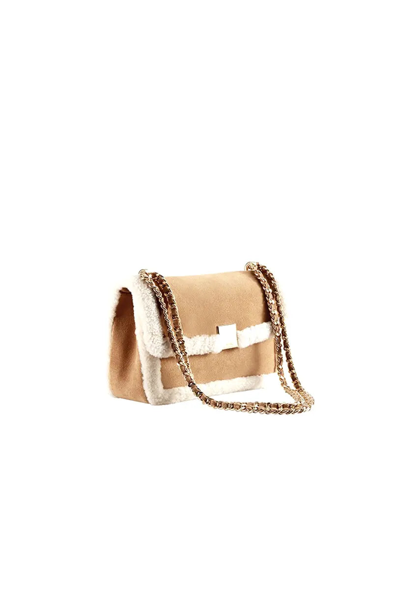 Vintage Shearling Leather Shoulder Crossbody Bag
