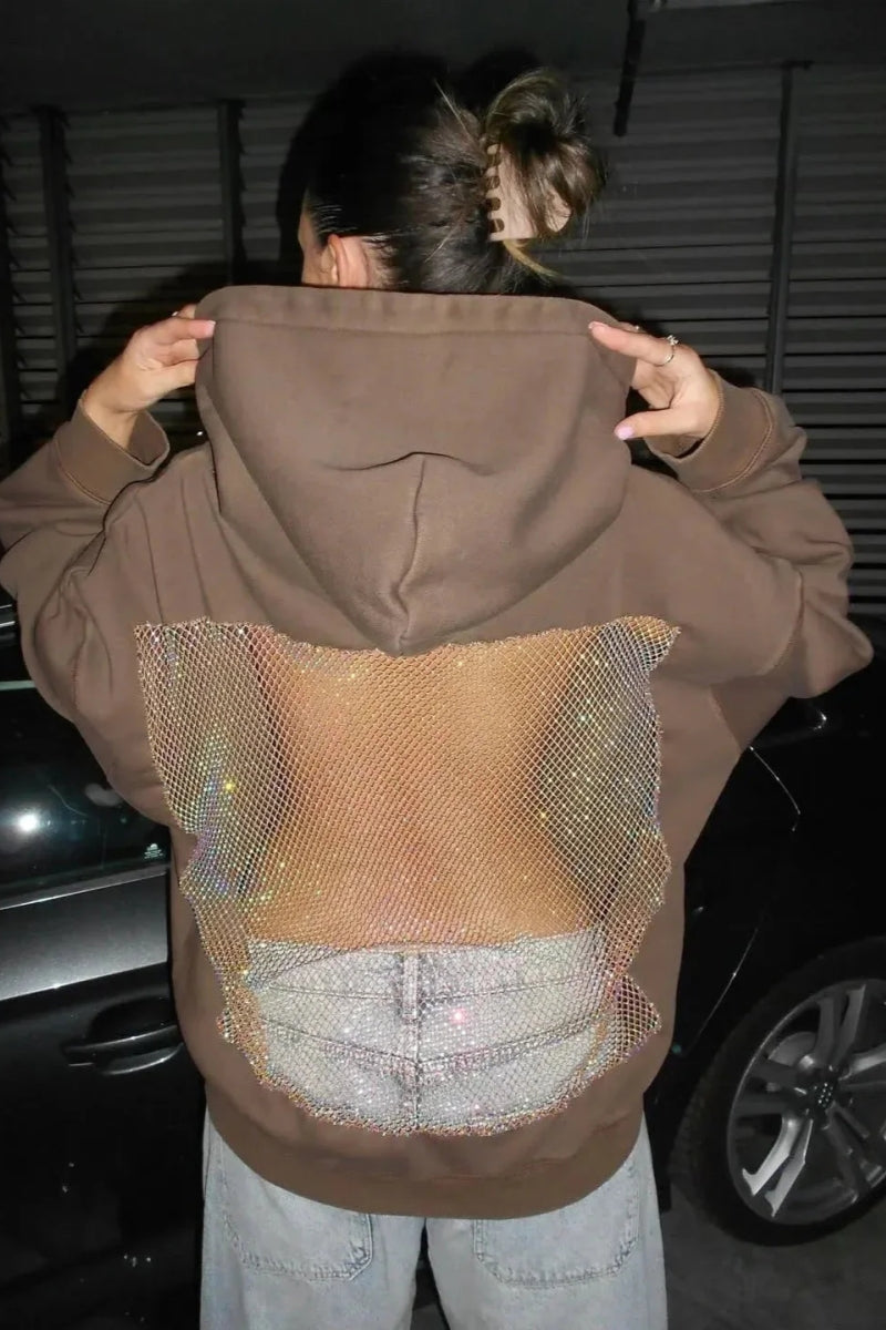 Backless Sheer Mesh Hoodie