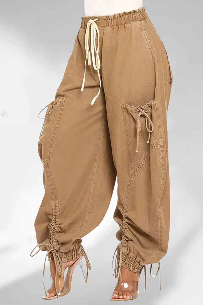 Adjustable Waist Denim Pants