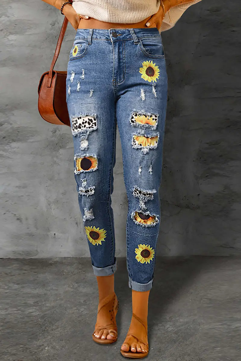 Fashionable Slim Fit Printed Jeans