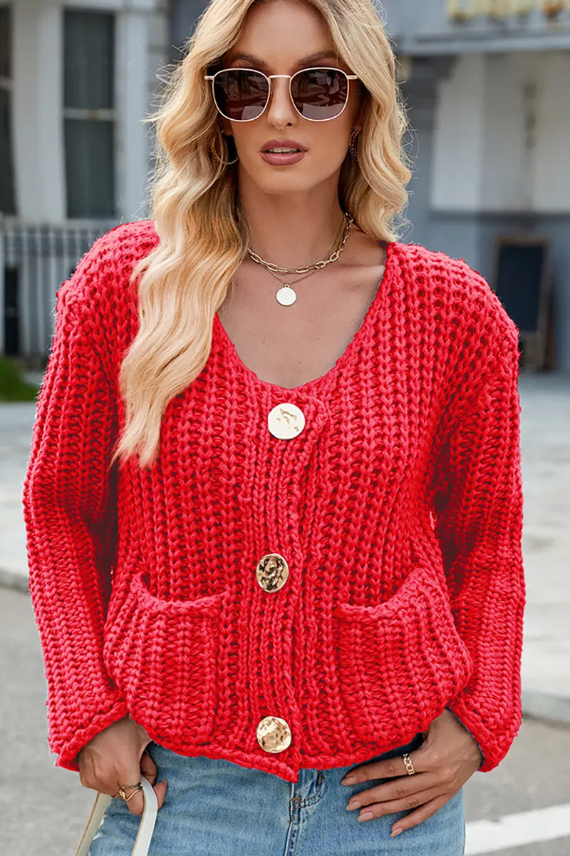 V-Neck Button-Up Knit Cardigan