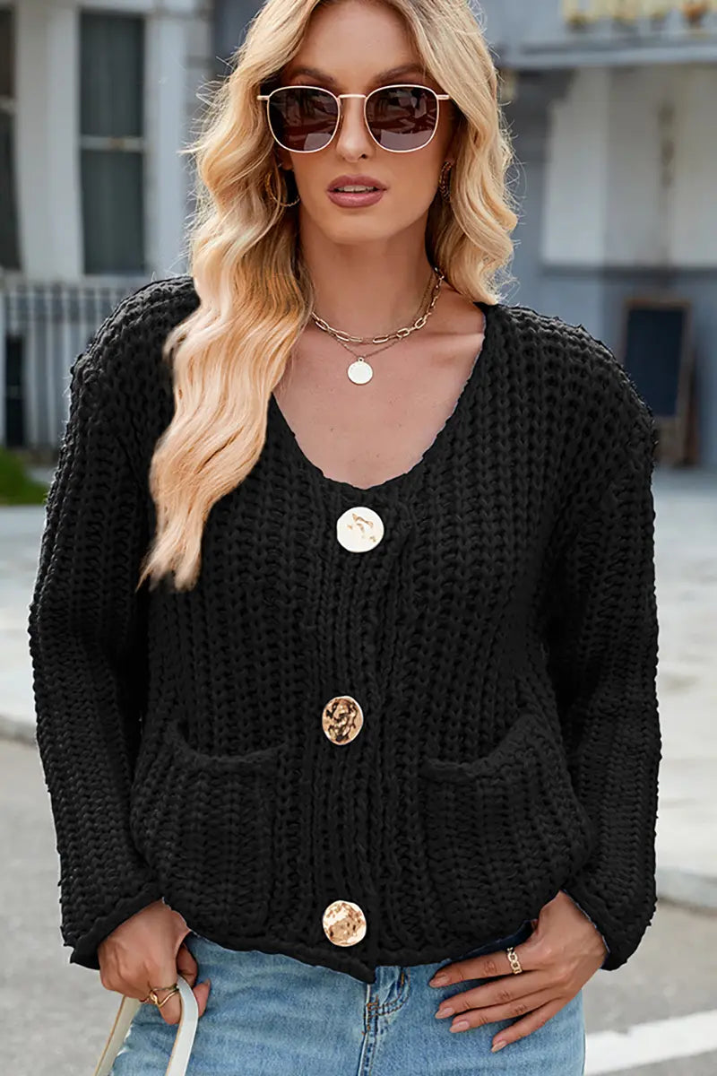 V-Neck Button-Up Knit Cardigan