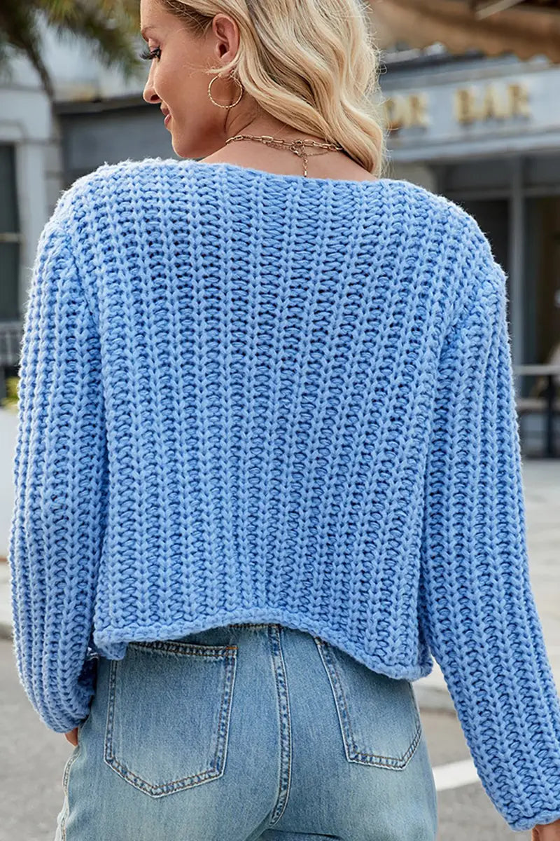 V-Neck Button-Up Knit Cardigan