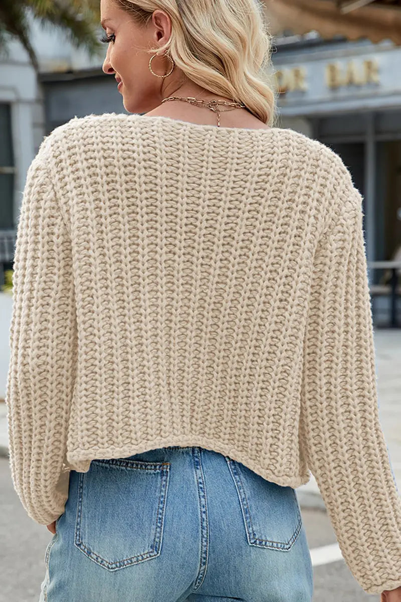 V-Neck Button-Up Knit Cardigan