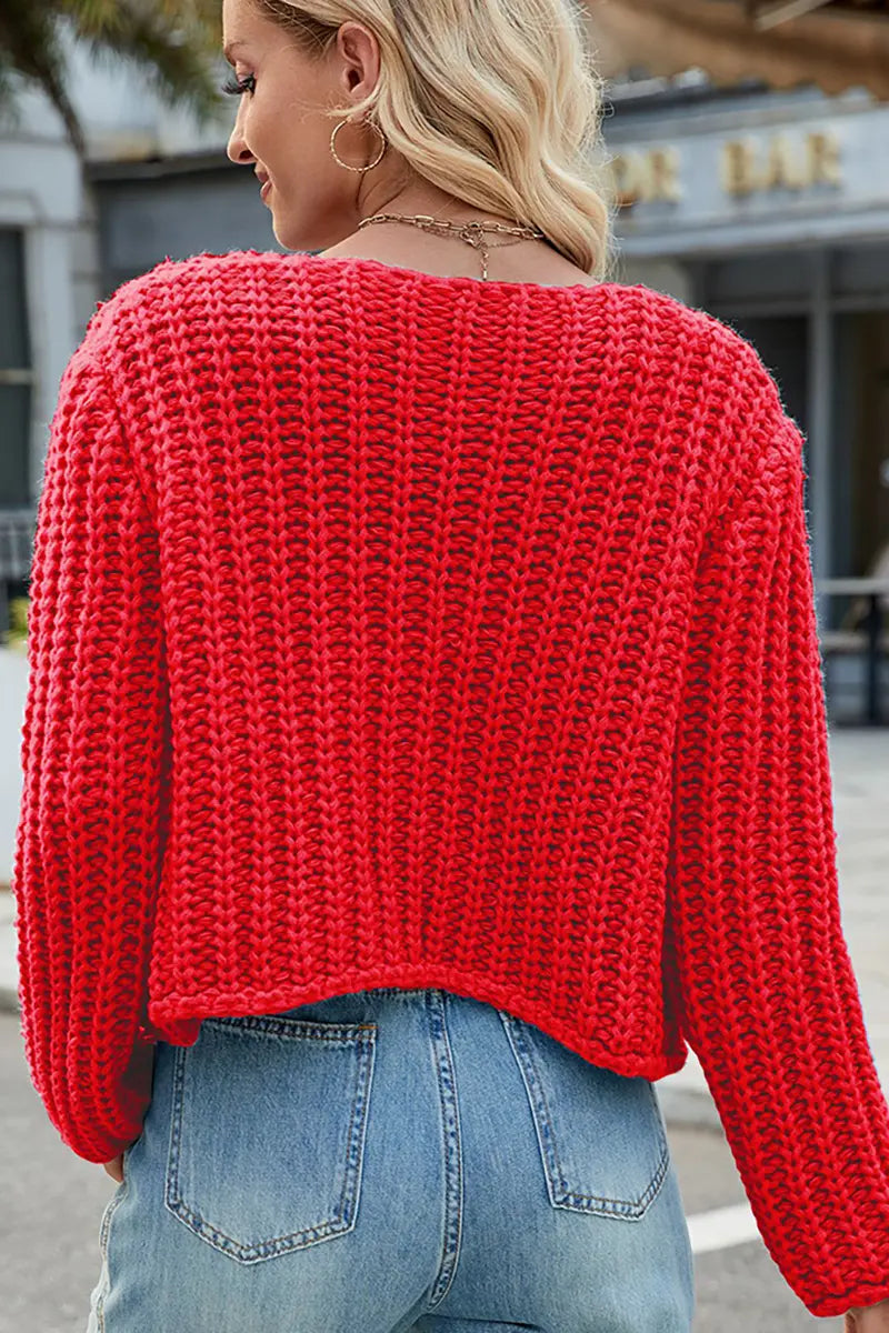 V-Neck Button-Up Knit Cardigan