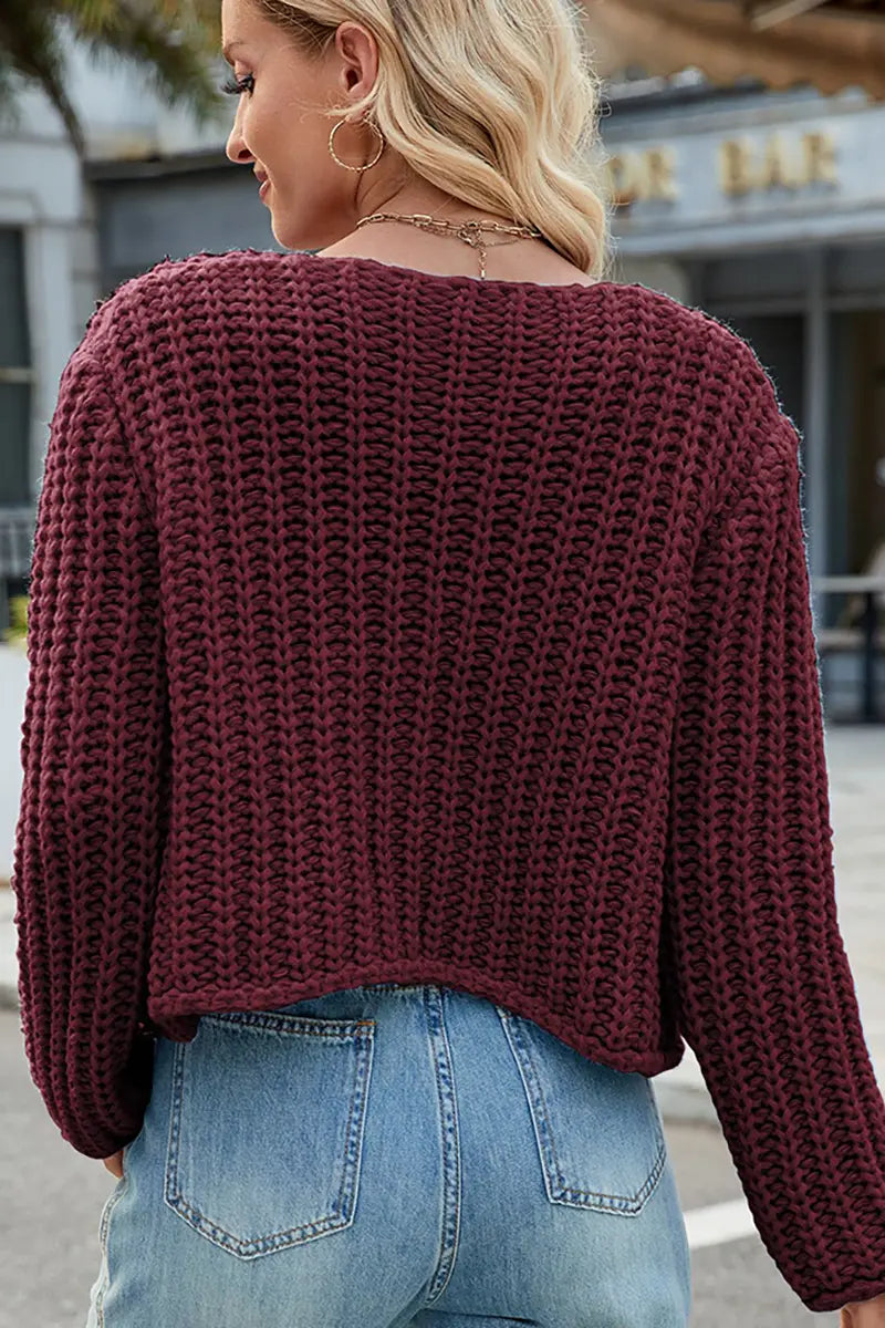 V-Neck Button-Up Knit Cardigan