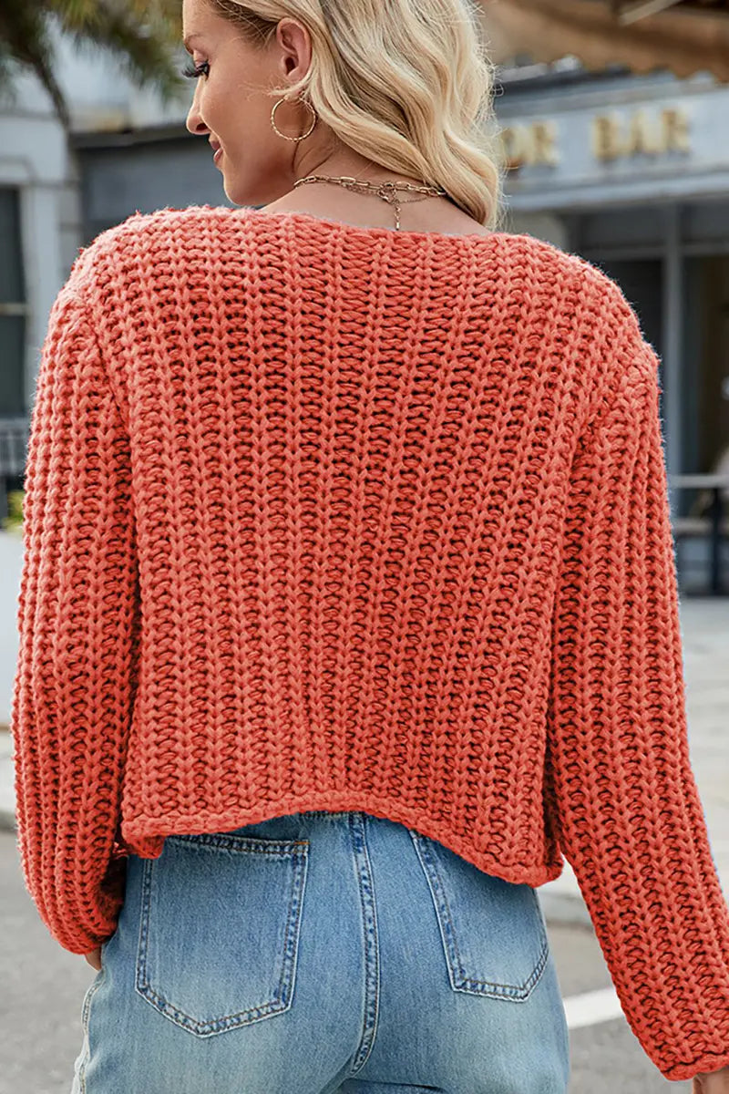 V-Neck Button-Up Knit Cardigan