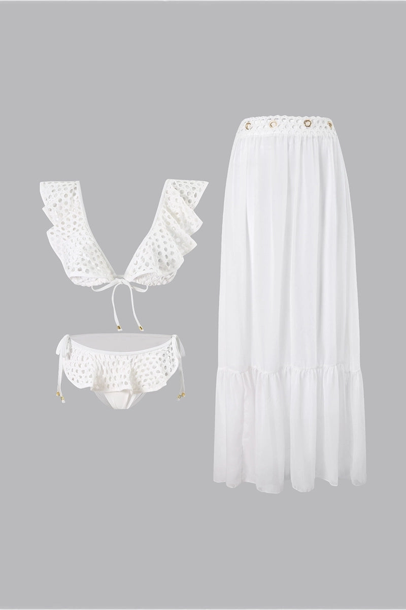 Witte visnet zwempak met ruches set