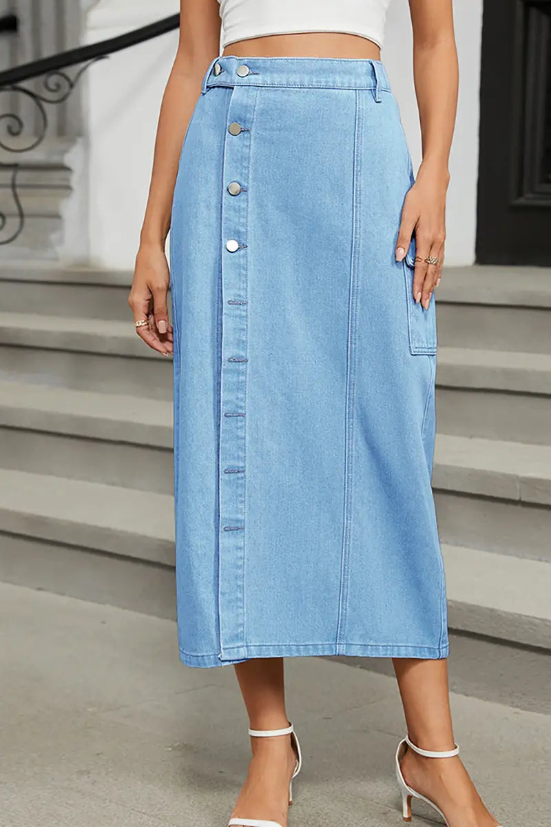 Trendy denim rok met elastische taille